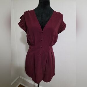Burgundy Ruffled Sleeve Blouse